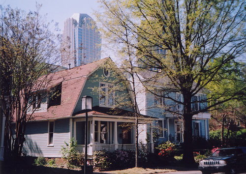 Charlotte skyscrapers and houses