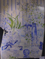 Blue and White Still Life With Tulips
